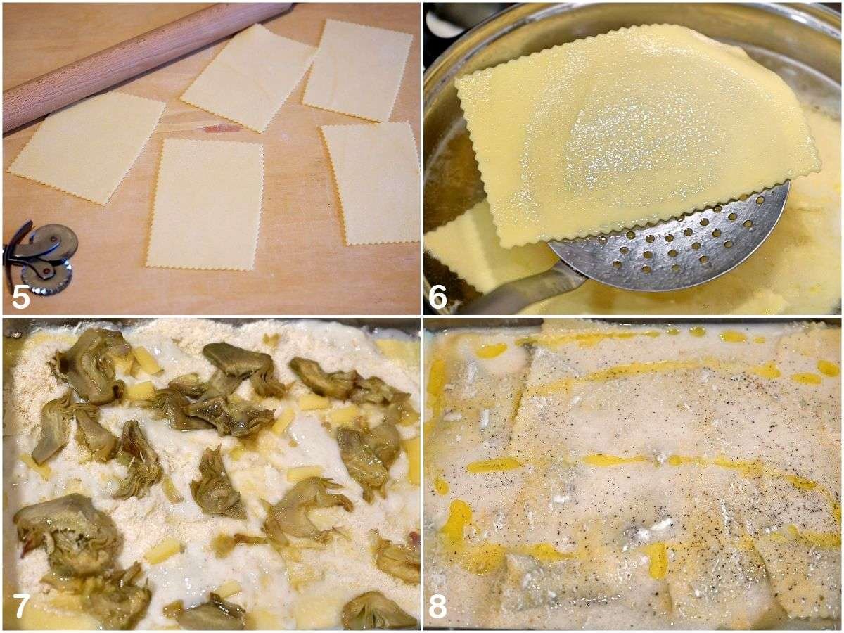 pasta fresca all'uovo con semola, lasagne ai carciofi