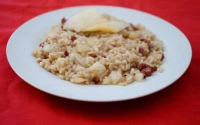 Risotto con melone e pancetta tra estate e autunno