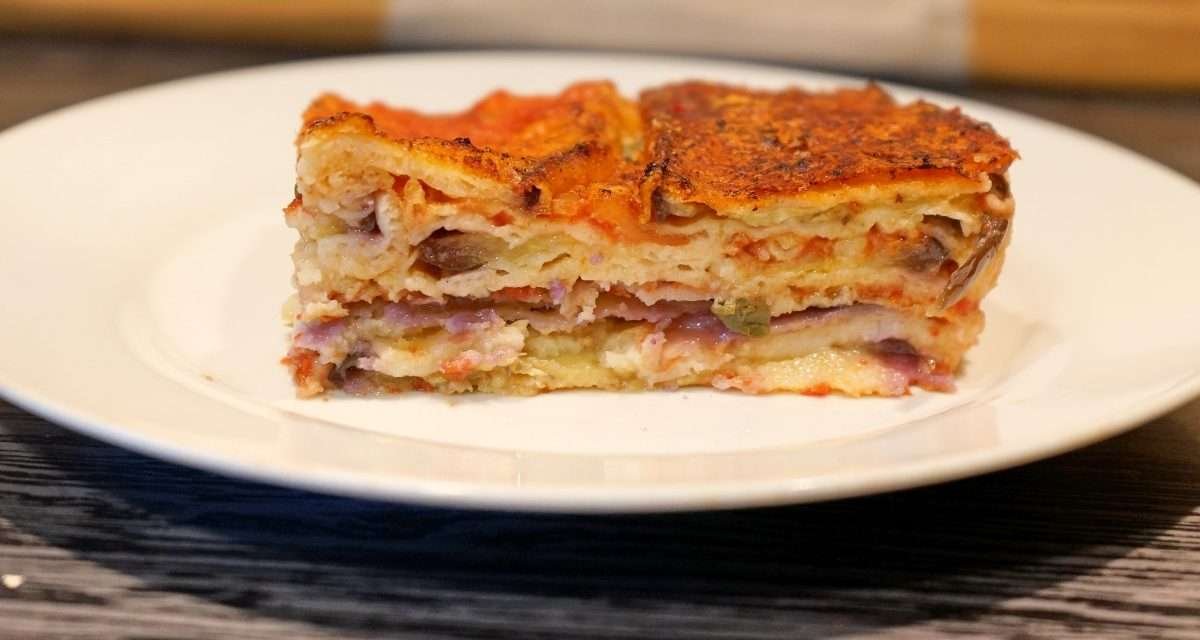 Parmigiana di tonno con melanzane pastellate e fritte