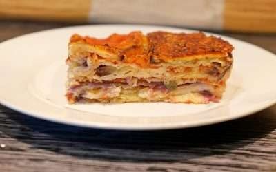 Parmigiana di tonno con melanzane pastellate e fritte