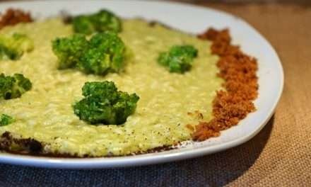 Risotto con crema di broccoli, pane fritto e caffè